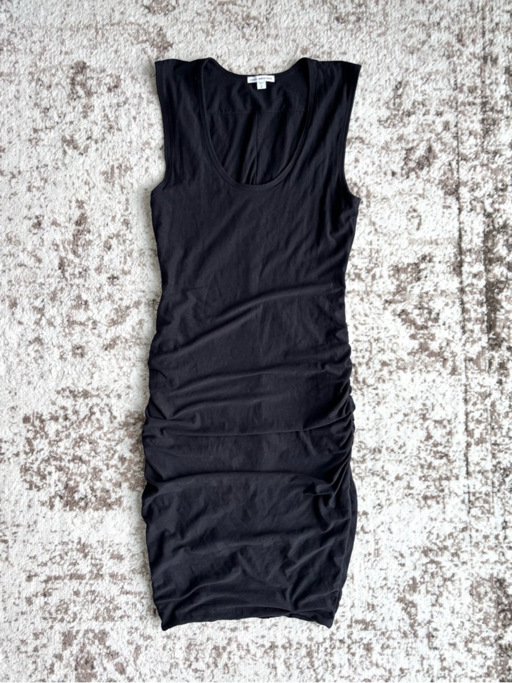 James Perse Wide Strap Cotton Ruched Black Scoop Neck Tank Dress